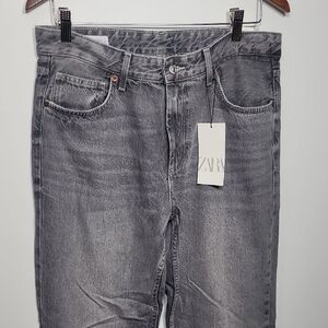 Zara Women's Gray Wide Leg Mid Rise Jeans